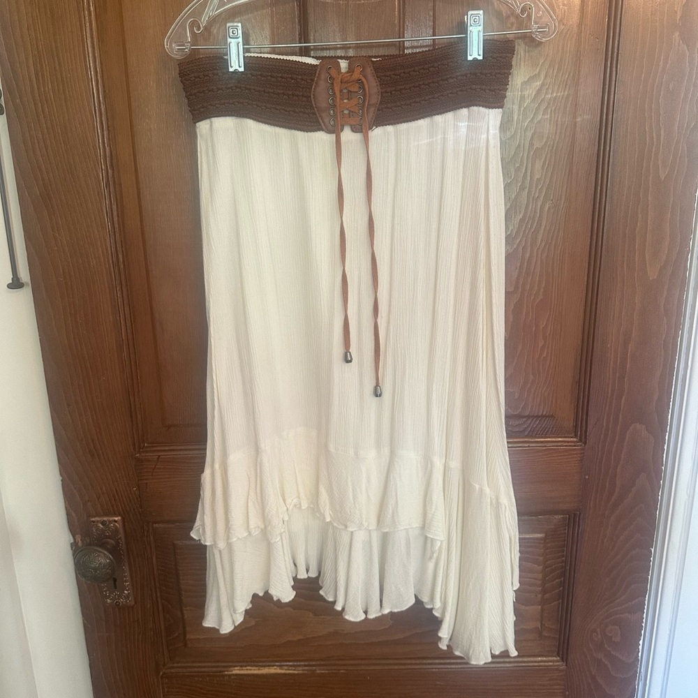 Chic Cream and Brown High-Low Skirt